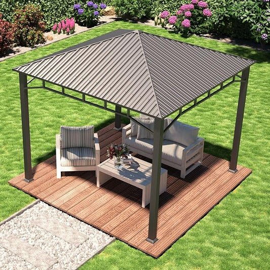 TOOLPORT Hardtop Gazebo 10x10 ft with Steel Roof - Approx. 3.54x3.54 in Aluminium Poles
