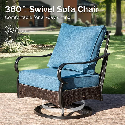 Swivel Patio Sofa Chairs - 2 PCS Outdoor Swivel Rocker Armchairs, Patio Seating with High Back Deep Seat for Porch Deck Balcony