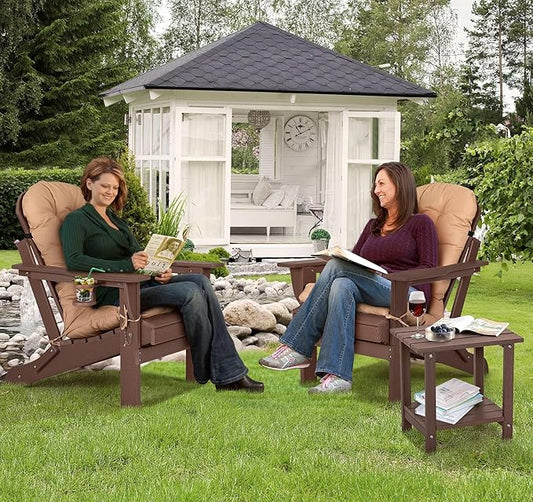 nalone Folding Adirondack Chair with Cushion with Cup Holder, HDPE Plastic Oversized Patio Chair Weather Resistant, Used in Outdoor, Fire Pit, Deck, Garden, Campfire Chairs