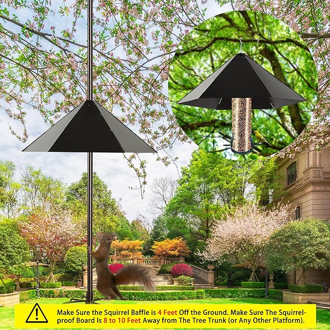 Widened 19" Metal Squirrel Baffle for Bird Feeder Poles - Outside Baffle Guard, Weatherproof Outdoor Squirrel Proof Protector with Matte Black Finish (1 Pack)