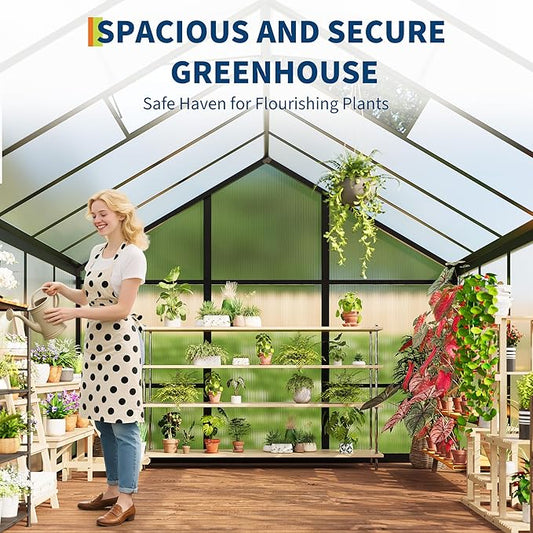 6x10 FT Greenhouse for Outdoors, Polycarbonate Flower Greenhouse with Roof Vent, Push-Pull Lockable Door, Aluminum Walk-in Greenhouses for Outside Garden Backyard, Patio, Lawn, Black