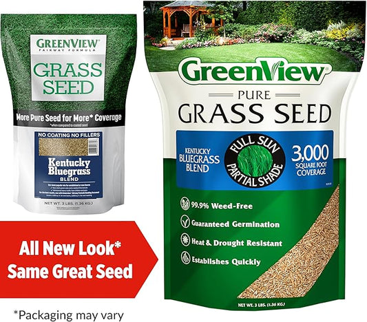 GreenView Pure Grass Seed Kentucky Bluegrass Blend, 3 lb. Bag – Covers up to 3,000 sq. ft.