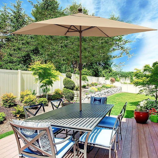 EliteShade USA 10-Year-Non-Fading 6.5x10Ft Rectangular Market Umbrella Patio Umbrella Outdoor Table Umbrella with Ventilation(Hrather Beige)