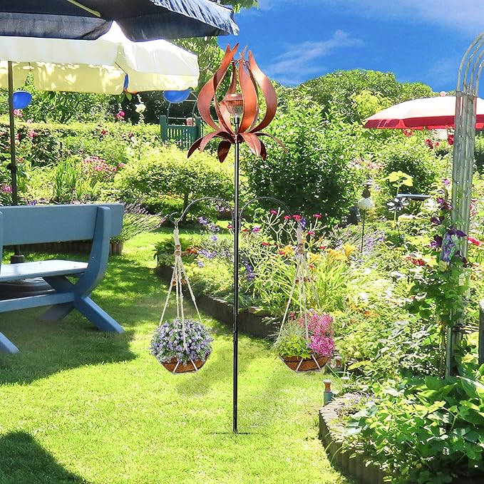 J-Fly Solar Wind Spinners Outdoor Garden Spinner Solar Spinning Windmill Super Large Spinning Garden Ornaments Perfect for Patios, Lawns Or Gardens 83 Inch