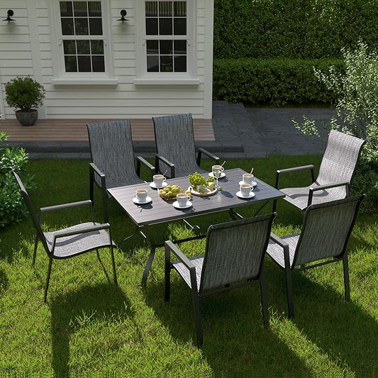 UDPATIO Patio Chairs Set of 6, Stackable Outdoor Chairs with All Weather Breathable Textilene, High Back Metal Frame for Lawn Garden Backyard Deck, Dark Grey