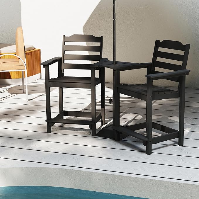 OTSUN Tall Adirondack Chairs Set of 4 with Connecting Tray, 24 inches HDPE Bar Height Outdoor Chairs, All Weather Resistant for Balcony, Porch, Kitchen (4 PCS, Black)
