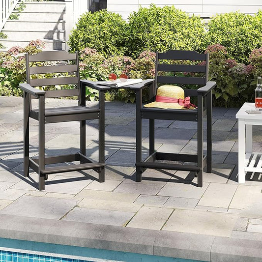 OTSUN Tall Adirondack Chairs Set of 6 with Connecting Tray, 24 inches HDPE Bar Height Outdoor Chairs, All Weather Resistant for Balcony, Porch, Kitchen (6 PCS, Black)