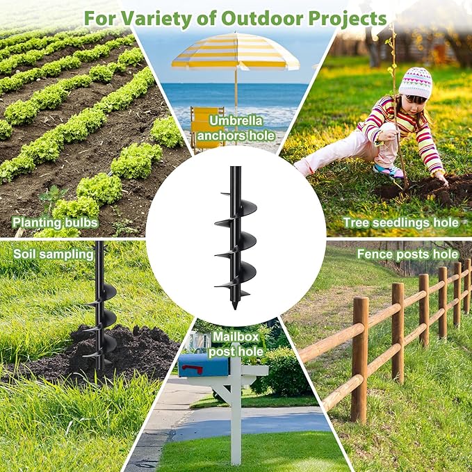 Post Hole Digger, Hand Auger Spiral Drill for Planting, 38 Inch Long Post Hole Digger Manual Earth Auger for Fence Posts, Sand, Bulb, Seedlings, Tree, Mail Box, Non Slip T Handle