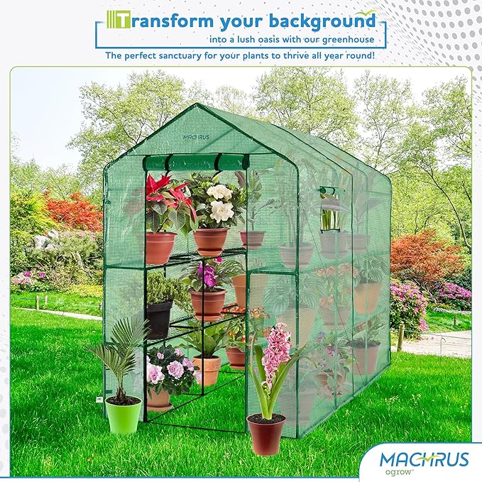 Machrus Ogrow Greenhouse Kit, Multiple Sizes - Green House, Small Greenhouses Outside, Kit Small Greenhouses Outdoors, Mini Greenhouse Outdoor.