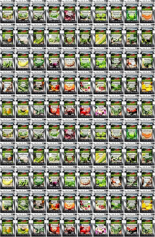 100 Seed Packets, 50 Varieties: Ultimate Seed Vault for Home Food Security & Abundant Gardens by B&KM Farms
