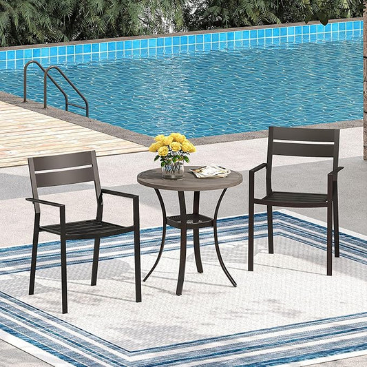 VICLLAX Outdoor Patio Round Dining Table, 28"x 28" Metal Slatted Round Tabletop with Storage Shelf for Deck Lawn Garden Backyard, Antique Grey
