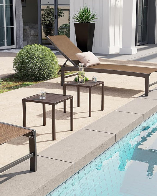 Crestlive Products Aluminum Outdoor Side Table Set of 2, Pool Lounge Chair Side Table, Weather Resistant Small Square Coffee End Table for Patio, Yard, Garden, Porch, Deck, Outdoor