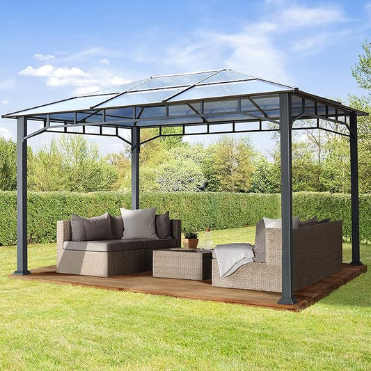 TOOLPORT Hardtop Gazebo 10x13 ft with Aluminum Frame and Approx. 8 mm Polycarbonate Roof