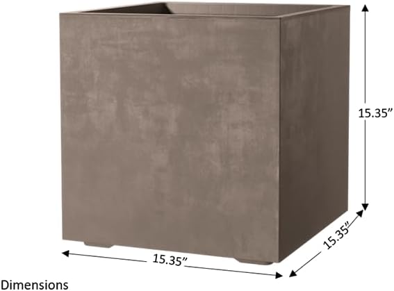 Deroma Millennium 15” Cube Planter | Light & Durable Plastic | Indoor or Outdoor Square Pot for Patio/Porch | Includes Water Reserve & Drain Plug | Trendy Planter for Plants, Flowers, Garden | Sand