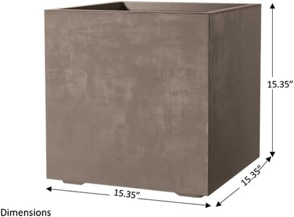 Deroma Millennium 15” Cube Planter | Light & Durable Plastic | Indoor or Outdoor Square Pot for Patio/Porch | Includes Water Reserve & Drain Plug | Trendy Planter for Plants, Flowers, Garden | Sand