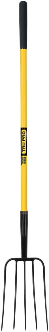 Truper Garden Manure Fork - 5-Tine, Pitch Forks with Fiberglass Handle with 9-Inch Non Slip Grip, 50-Inch - Pitchfork for Compost - Broadfork for Gardening - 30323