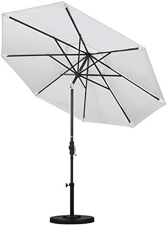 California Umbrella 9' Rd Pacific Trail Series Aluminum Patio Umbrella, Crank Lift, Push Button Tilt, Black Finish, Sunbrella Cabana Regatta fabric