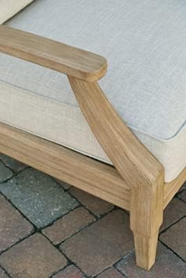 Signature Design by Ashley Clare View Outdoor Eucalyptus Wood Lounge Chair – Cushioned with Nuvella Fabric, 5-Step Protective Finish , Beige