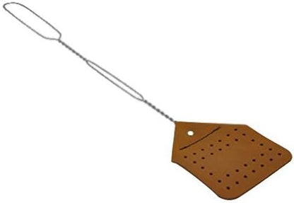 Leather Fly Swatter Set (1 Pack) – 17” Amish-Made Fly Swat w/Real Leather Paddle – Fly Swatters Multi Pack w/Metal Handle – Bug Swatter, Mosquito Swatter, Wasp Swatter (Brown)