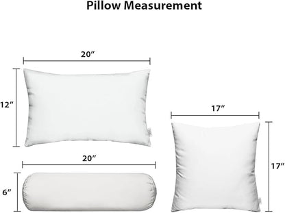 RSH DECOR: 6-Pack Pillow Set | All-Weather Spun Fabric | Water & Fade-Resistant | 17" Square, 20" x 12" Lumbar, 20" x 6" Neck Roll | Outdoor Pillows for Patio Furniture | Gregoire Fresco
