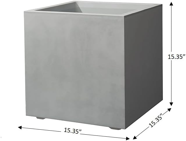 Deroma Millennium 15” Cube Planter | Light & Durable Plastic | Indoor or Outdoor Square Pot for Patio/Porch | Includes Water Reserve & Drain Plug | Trendy Planter for Plants, Flowers, Garden | Grey