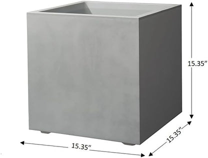 Deroma Millennium 15” Cube Planter | Light & Durable Plastic | Indoor or Outdoor Square Pot for Patio/Porch | Includes Water Reserve & Drain Plug | Trendy Planter for Plants, Flowers, Garden | Grey