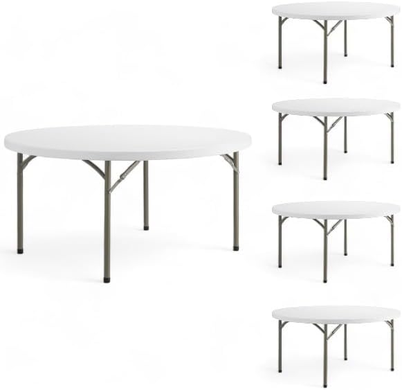 5 Pack!Round Folding Table, 60 inch Diameter, 29 inch Height, po-3019