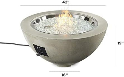 Outdoor GreatRoom Co Propane Fire Pit Table - Cove Gas Fire Pits for Outside Patio - 42 Inch Round Bowl Concrete Firepit Fire Table with Glass Tabletop Cover, Tempered Clear Glass Gems, 105,000 BTU