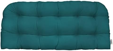 RSH DECOR: Sunbrella Tufted Wicker Loveseat Cushion | 44" x 22" | Outdoor Settee Cushion for Patio Furniture | Crafted with Sunbrella Performance Fabric| Spectrum Peacock