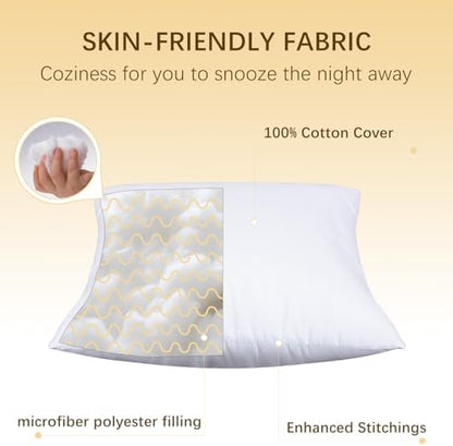 OKBA Throw Pillows Insert Set of 2, with 100% Cotton Cover, Bed and Couch - Indoor Hotel Decorative Pillows, 12x20 in White Pillows Inserts