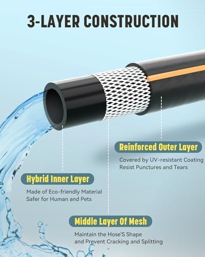 Non-Expandable Leader Hose 15ft x 5/8",Heavy Duty Flexible Garden Hose with Swivel Handle, Male to Female Fittings, Burst 600 PSI, Without Nozzle