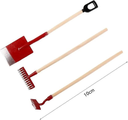 3Pcs Miniature Garden Tools 1:12 Mini Shovels and Rake Farm Tools Fairy Garden Furniture Dollhouse Accessories (Black)