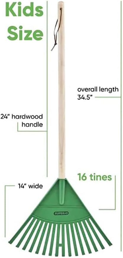 Orange Kids Size Rake, Kids Rake for Lawn with Hardwood Handle, Durable Plastic Head to Sweep Leaves on Lawn and Tidying Up The Garden, 34" by Superio