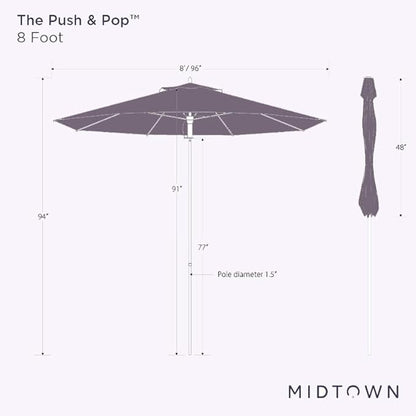 Midtown Umbrellas Push Pop Sunbrella Umbrella 8 Feet Outdoor Umbrella in Forrest Green Acrylic Fabric - Patio, Backyard, Garden, Picnic Table & Pool - Black Pole