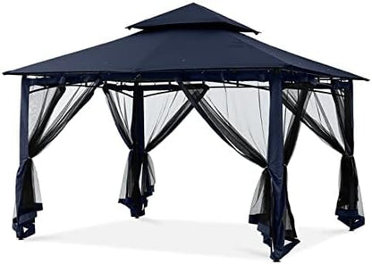MASTERCANOPY Outdoor Garden Gazebo for Patios with Stable Steel Frame and Netting Walls (10x12,Navy Blue)