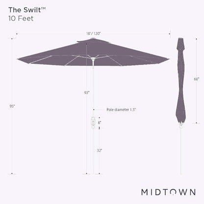 Midtown Umbrellas The Swilt 10 Feet Patio Umbrella in Sunbrella Canvas Glacier Acrylic Fabric - Fiberglass Ribs, Auto-Tilt Aluminum Frame For Backyard, Deck, Garden, Pool - White Pole