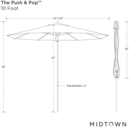 Midtown Umbrellas Push and Pop 10 Feet Outdoor Umbrella, Sunflower (Yellow) Polyester Fabric - Fiberglass Ribs Deck Patio Umbrella, Backyard Umbrella, Garden Umbrella & Pool Umbrella - Black Pole