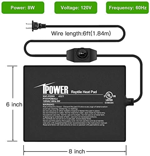 iPower 6x8 Inch Reptile Heating Pad with Adjustable Controller Knob, Under Tank Heater Mat for Turtles, Lizards, Snakes, Amphibians & Small Pets, 2 Pack