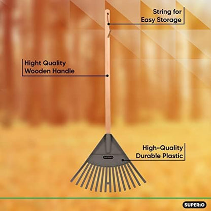 Pack of 2 Kids Rake with Hardwood Handle, Durable Plastic Head to Sweep Leaves in Lawn and Tidying Up The Garden, 34" (Grey)