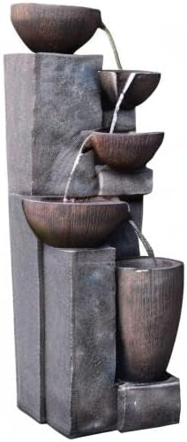 SunJet 5-Tier Outdoor Water Fountain Resin Fountain Decor with LED Lighting Natural Polyresin Looking Stone Decor for Garden Patio Fold Court Yard Deck 12.99" L x 13.78" W x 39.76" H