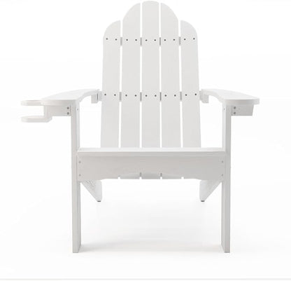LUE BONA HDPS Adirondack Chairs, Fire Pit Outdoor Chair Weather Resistant with Cup Holder, Modern Plastic Chair Plastic for Patio, Deck, Proch, 350LBS, White