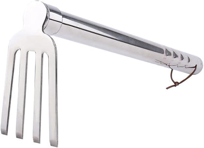 Stainless Steel Garden Cultivator Metal Hand Weather Resistant Hand Tool 15-Inch Lightweight 4 prongs Rake for Weeding Seeding Turning Soil