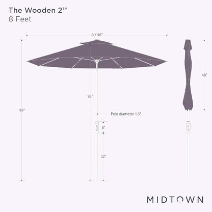 Midtown Umbrellas Sunbrella Umbrella Outdoor Patio Umbrella 2-8 Feet in Sunbrella Yellow Acrylic Fabric, Auto-Tilt Aluminum Frame For Backyard Umbrella, Deck Umbrella & Porch Umbrella - Wooden Pole