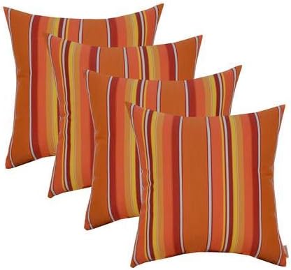 RSH DECOR: Sunbrella Square Throw Pillows Set of 4 | 17" x 17" | Water and Fade-Resistant Performance Fabric | Outdoor Pillow Covers with Down-Alternative Inserts | Dolce Mango