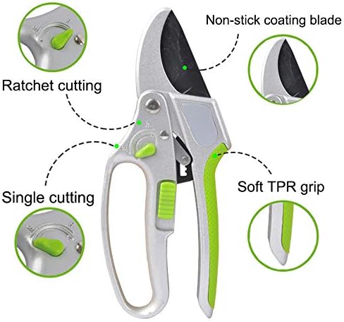 Garden Guru Ratchet Hand Pruning Shears - 2 in 1 Professional Garden Clippers with Ergonomic Grip - Makes Tough Cuts Easy (4 Pack)