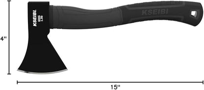 KSEIBI Wood Axe, 274151 Small Outdoor Camp Hatchet 14 Inch for Splitting and Kindling Wood, Forged Steel Blade with Anti-Slip and Shock Reduction Fiber Glasses Handle Great Throwing Axes and Hatchets