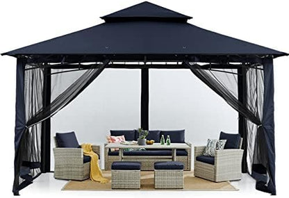 MASTERCANOPY Outdoor Garden Gazebo for Patios with Stable Steel Frame and Netting Walls (10x12,Navy Blue)