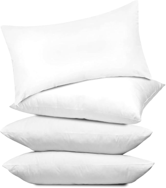 Covers & All Premium Rectangle ThrowPillow Inserts with Covers Set of 4, 12 x 20 Inches White, Decorative Cushions for Couch Sofa Home Decor Office Travel UV Resistant Waterproof Soft Cushions Pillows