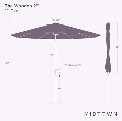 Midtown Umbrellas Sunbrella Umbrella Large Patio Umbrella 2-10 Feet in Cast Slate Fabric, Auto-Tilt Aluminum Frame Backyard Umbrella, Deck Umbrella, Garden Umbrella & Porch Umbrella - Wooden Pole