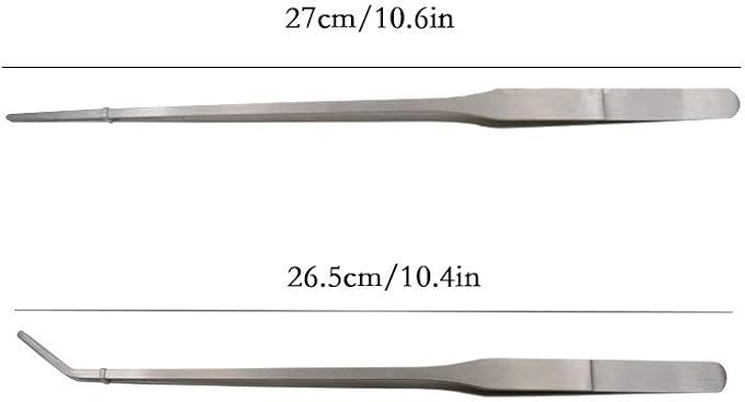 LGEGE 2pcs Long Handle Stainless Steel Straight and Curved Tweezers Nippers for Garden, Kitchen, Indoors and Outdoors